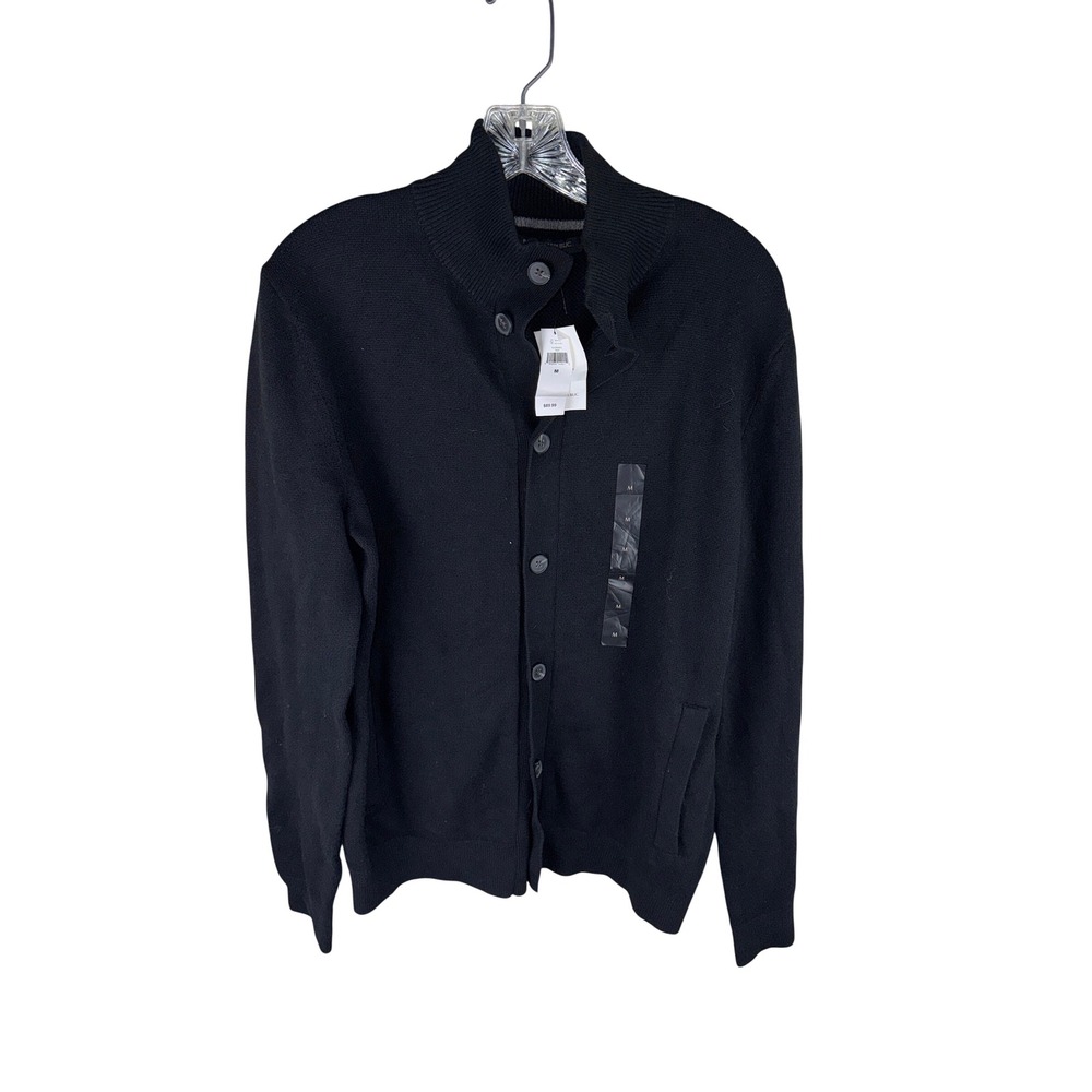 Banana Republic Mens Black Mock Neck Button Front Cardigan Sweater Wool Blend M
